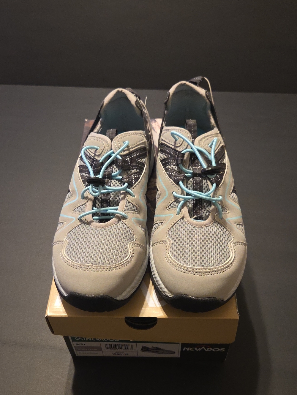Women's Athletic Sneakers in Light Gray with Aqua Accents
